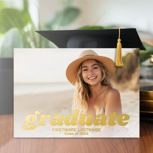 Invitación Con Relieve Metalizado 4 Photo Graduation Party Modern Script Real