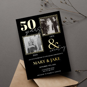 Invitación Con Relieve Metalizado 50º Aniversario de Bodas de Oro Entonces y Ahora