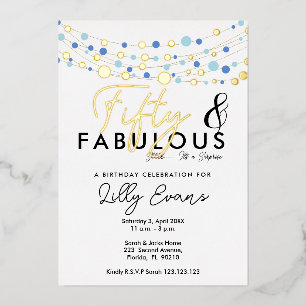 Invitación Con Relieve Metalizado 50.ª fiesta de cumpleaños sorpresa elegante
