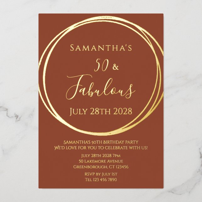 Invitación Con Relieve Metalizado 50.ª Terracota Real Gold (Anverso)