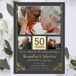 Invitación Con Relieve Metalizado 50.º aniversario Boda con marco