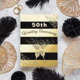 Invitación Con Relieve Metalizado 50.º Aniversario del Boda de Oro Moda Negra Elegan