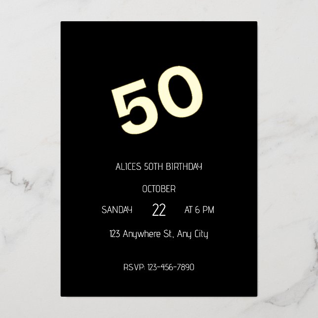 Invitación Con Relieve Metalizado 50.º cumpleaños (Anverso)