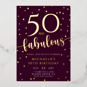 Invitación Con Relieve Metalizado 50.º cumpleaños 50 y fabuloso Relieve metalizado d