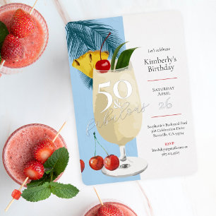 Invitación Con Relieve Metalizado 50.º Fiesta de cócteles azules de verano de cumple