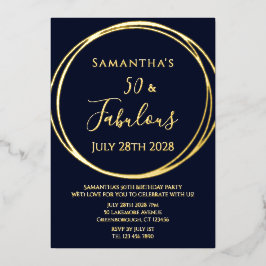 Invitación Con Relieve Metalizado 50.º oro real de la marina de cumpleaños