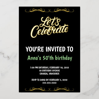 Invitación Con Relieve Metalizado 50.º Relieve metalizado de cumpleaños