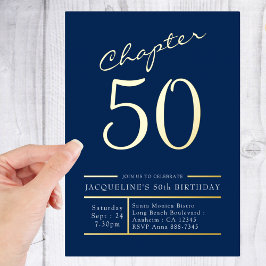 Invitación Con Relieve Metalizado 50 Blue 50th Birthday Party Gold