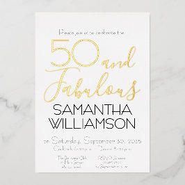 Invitación Con Relieve Metalizado 50 & Fabulous 50th Birthday Party Black Elegant
