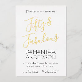 Invitación Con Relieve Metalizado 50 & Fabulous Black Elegant 50th Birthday Party 