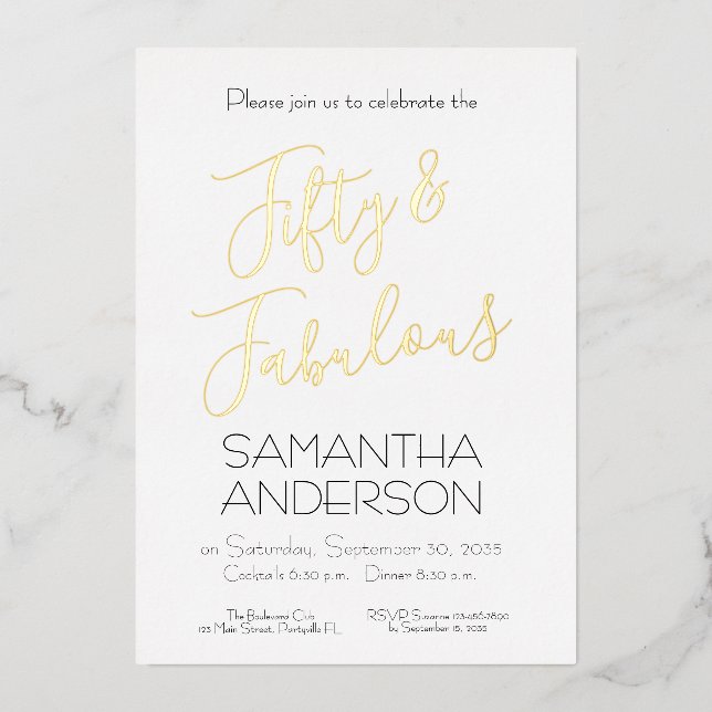 Invitación Con Relieve Metalizado 50 & Fabulous Black Elegant 50th Birthday Party  (Anverso)