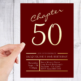 Invitación Con Relieve Metalizado 50 Red 50th Birthday Party Gold