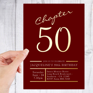 Invitación Con Relieve Metalizado 50 Red 50th Birthday Party Gold