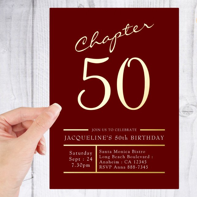 Invitación Con Relieve Metalizado 50 Red 50th Birthday Party Gold (Subido por el creador)