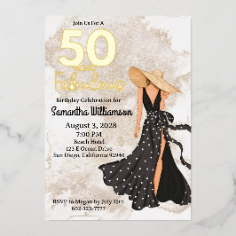 Invitación Con Relieve Metalizado 50 y fabulosa fiesta de cumpleaños negro y oro
