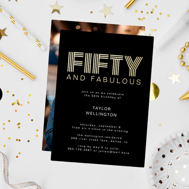Invitación Con Relieve Metalizado 50 y fabulosa fiesta moderna de cumpleaños negro (Subido por el creador)