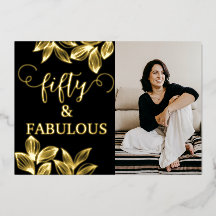 50 y fabuloso cumpleaños con foto en negro y dorad
