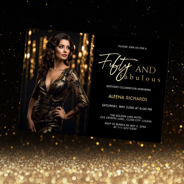 Invitación Con Relieve Metalizado 50 y fabuloso Photo Black Gold (Subido por el creador)