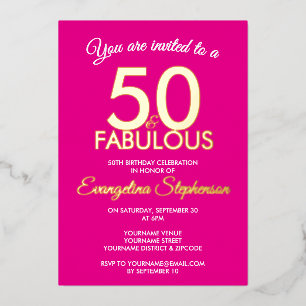 Invitación Con Relieve Metalizado 50 y fabulosos cumpleaños 50 moderno rosa oro