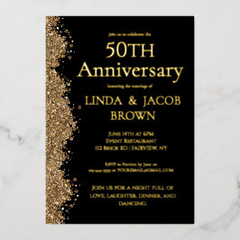 Invitación Con Relieve Metalizado 50th Wedding Anniversary Gold Faux Glitter 