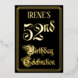 Invitación Con Relieve Metalizado 52ª Fiesta de Cumpleaños — Guión de fantasía y nom