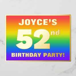 Invitación Con Relieve Metalizado 52ª fiesta de cumpleaños: Patrón arcoiris divertid