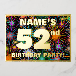 Invitación Con Relieve Metalizado 52.ª Fiesta de Cumpleaños — Diversión, Coloridos f