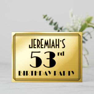 Invitación Con Relieve Metalizado 53.ª Fiesta de Cumpleaños — Aspecto Art Deco "53"