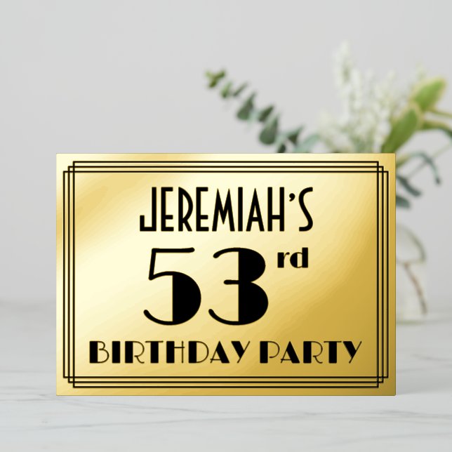 Invitación Con Relieve Metalizado 53.ª Fiesta de Cumpleaños — Aspecto Art Deco "53"  (Anverso de pie)