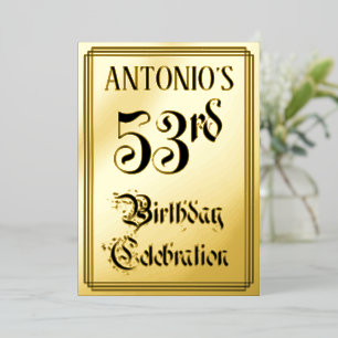 Invitación Con Relieve Metalizado 53.ª Fiesta de Cumpleaños — Guión elegante + Nombr