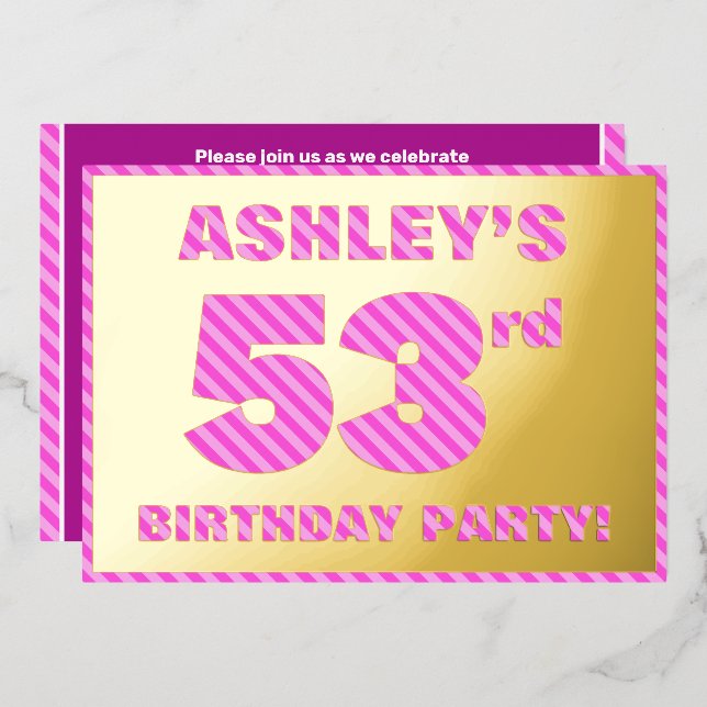 Invitación Con Relieve Metalizado 53.ª Fiesta de Cumpleaños — Negrita, Diversión, Ba (Anverso/Reverso)