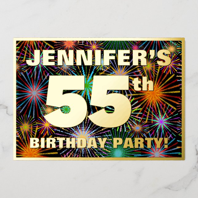 Invitación Con Relieve Metalizado 55ª fiesta de cumpleaños — aspecto divertido y col (Anverso)