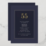 Invitación Con Relieve Metalizado 55.º Cumpleaños Minimal Elegante Marco dorado oscu<br><div class="desc">55 cumpleaños minimal elegante oscuro morado gris oscuro marco dorado Relieve metalizado cumpleaños fiesta de cumpleaños</div>
