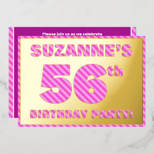 Invitación Con Relieve Metalizado 56ª Fiesta de Cumpleaños — Negrita, Diversión, Ban