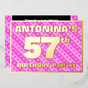 Invitación Con Relieve Metalizado 57.ª fiesta de cumpleaños — Corazones y franjas di