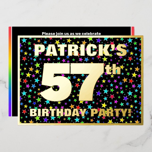 Invitación Con Relieve Metalizado 57.ª fiesta de cumpleaños — Patrón de estrellas di (Anverso/Reverso)