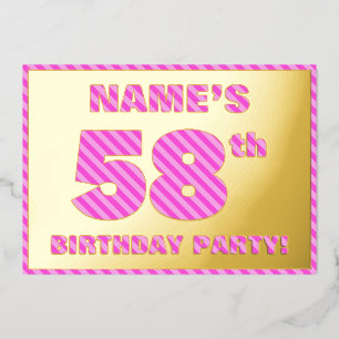 Invitación Con Relieve Metalizado 58ª Fiesta de Cumpleaños — Negrita, Diversión, Ban