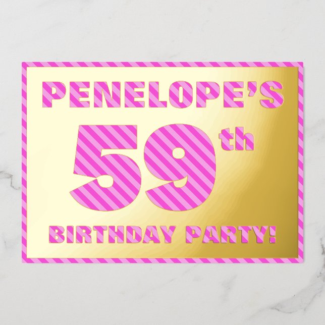 Invitación Con Relieve Metalizado 59ª Fiesta de Cumpleaños — Negrita, Diversión, Ban (Anverso)