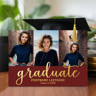 Invitación Con Relieve Metalizado 5 Fiesta de Graduación Foto Moderno Script Guinda