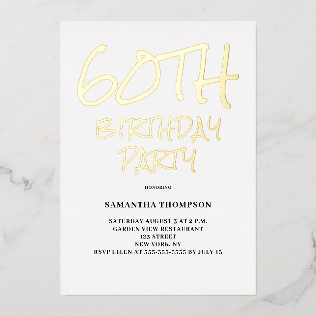 Invitación Con Relieve Metalizado 60.ª fiesta de cumpleaños (Anverso)