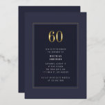 Invitación Con Relieve Metalizado 60.º Cumpleaños Minimal Elegante Marco dorado oscu<br><div class="desc">60.º cumpleaños Elegante minimal Oscuro Morado Gris Dorado Relieve metalizado cumpleaños fiesta de cumpleaños</div>