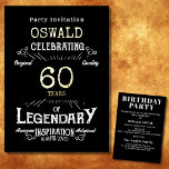 Invitación Con Relieve Metalizado 60.º cumpleaños Nacido legendario Black Gold Retro<br><div class="desc">Para los que celebran su 60 cumpleaños, tenemos la invitación ideal de fiesta de cumpleaños con un toque vintage. El fondo negro con una tipografía vintage de Relieve metalizado dorado. El diseño es sencillo y elegante, con un toque retro. Personalizar fácilmente el texto de esta invitación de cumpleaños utilizando la...</div>