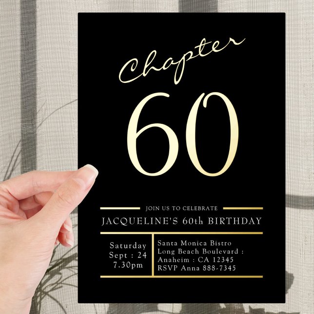 Invitación Con Relieve Metalizado 60 Black 60th Birthday Party Gold (Subido por el creador)