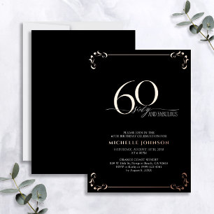 Invitación Con Relieve Metalizado 60 & Fabuloso Cumpleaños con Caligrafía en Rosa Do