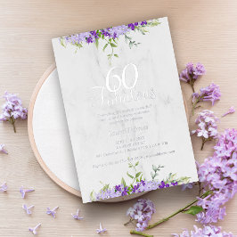 Invitación Con Relieve Metalizado 60 & fabulous Floral Watercolor Purple Shades