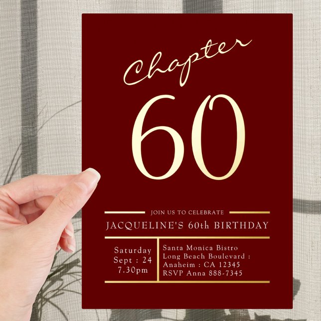 Invitación Con Relieve Metalizado 60 Red 60th Birthday Party Gold (Subido por el creador)