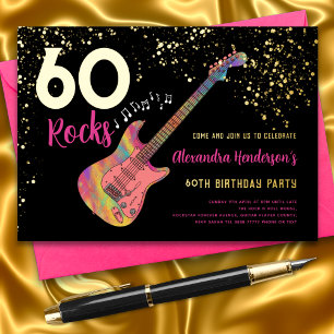 Invitación Con Relieve Metalizado 60 Rocks Cumpleaños 60 de Rosa Dorado
