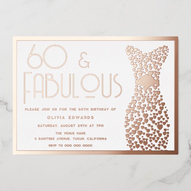 Invitación Con Relieve Metalizado 60 y fabulosa fiesta de cumpleaños número 60 de Go (Anverso)