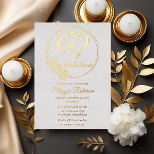 Invitación Con Relieve Metalizado 60 y fabuloso Cumpleaños 60 Fiesta Sellado