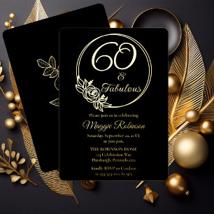 Invitación Con Relieve Metalizado 60 y fabuloso Cumpleaños 60 Fiesta Sellado